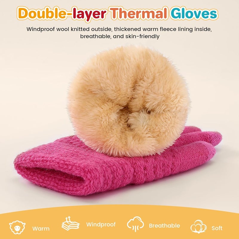 Clothclose Kids Winter Gloves for Boys Girls, Warm Winter Gloves for Kid, Knit Cable Fleece Lined Toddler Kids Glove Mitten - Image 4